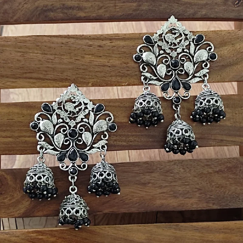 women’s mixed-metal earrings-Bevy Pearls Oxidised Plated Jhumki Earrings