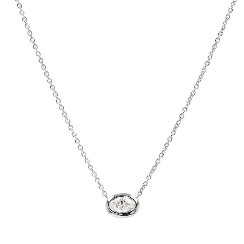 women’s flower necklaces-women’s flower necklaces-18k Small Oval Diamond Pendant Necklace