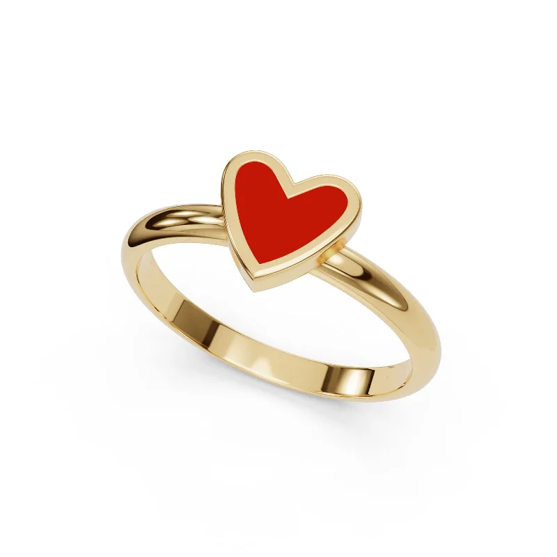 women’s pearl rings-women’s pearl rings-Gold Enamel Red Heart Ring