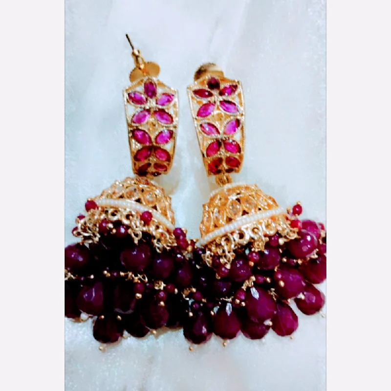 women’s vintage earrings-Sanshray Gold Plated Kundan Jhumki Earrings