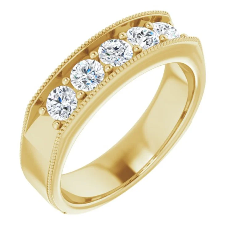 women’s plain rings-women’s plain rings-14K Yellow 1 CTW Natural Diamond Milgrain Band