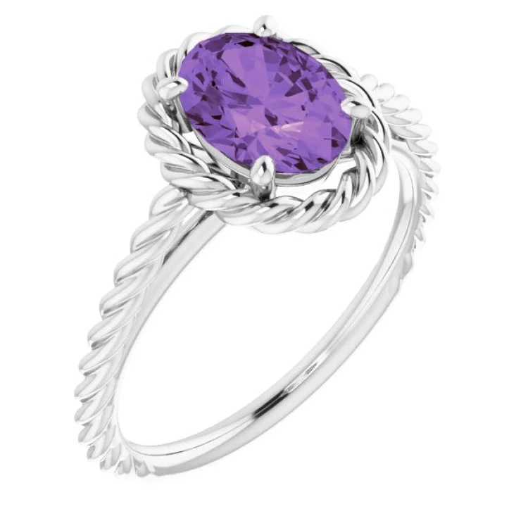 women’s vintage diamond rings-women’s vintage diamond rings-Platinum Natural Amethyst Rope Ring