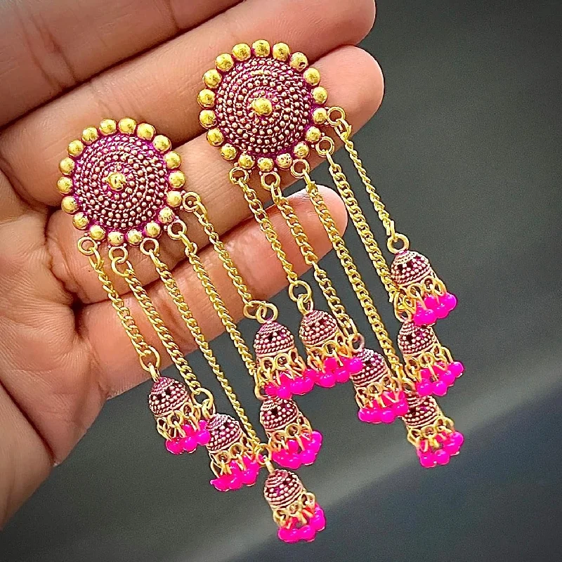 women’s modern earrings-Subhag Alankar Pink Stylish & Party Wear Danglers Latest Collection 5 Layer Latkan Earrings for Girls and Women.Alloy Drops & Danglers