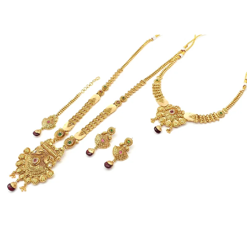 women’s celestial necklaces-women’s celestial necklaces-Rani Sati Jewels Gold Plated Pota Stone Double Necklace Set