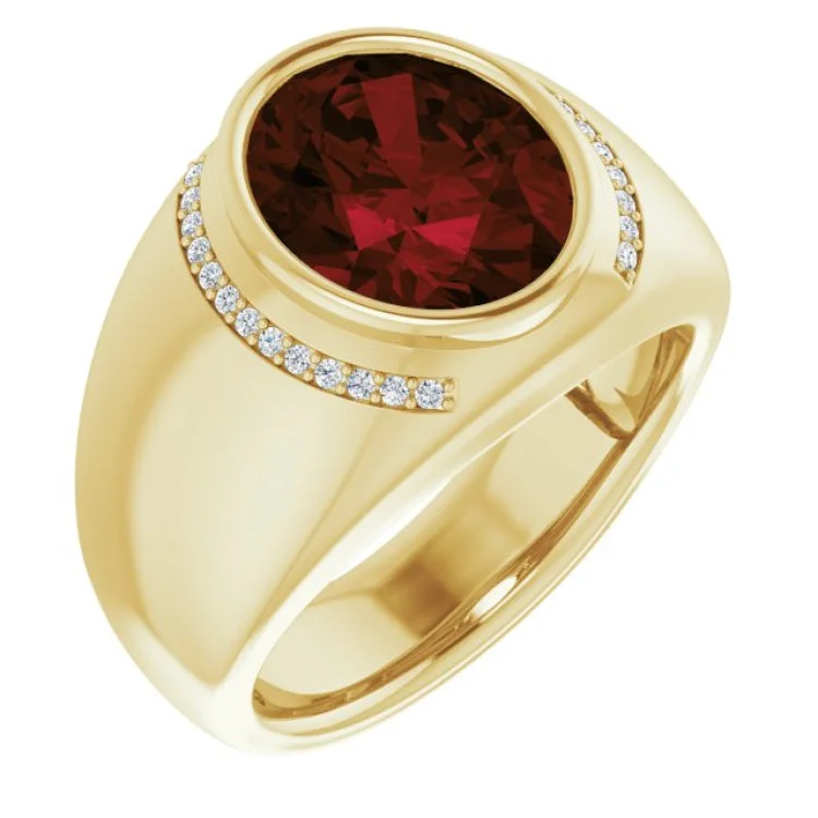 women’s wedding rings-14K Yellow Natural Mozambique Garnet & 1/8 CTW Natural Diamond Ring