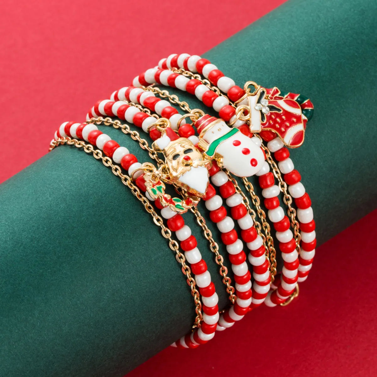 women’s fashionable bangles-Fashion Santa Claus Snowman Alloy Beaded Enamel Women's Bracelets 1 Piece