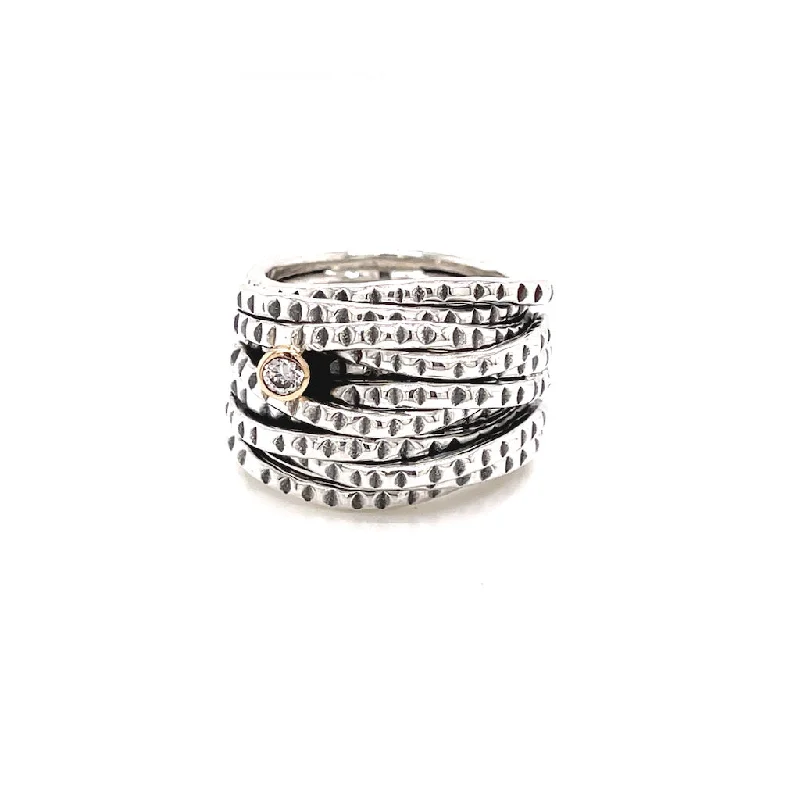 women’s stackable rings-women’s stackable rings-RR263KSD - Skinny 6 band Entwined Ring with Diamond