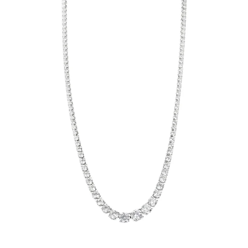 women’s heart-shaped necklaces-women’s heart-shaped necklaces-18K White Gold Cento Diamond Riviera Necklace