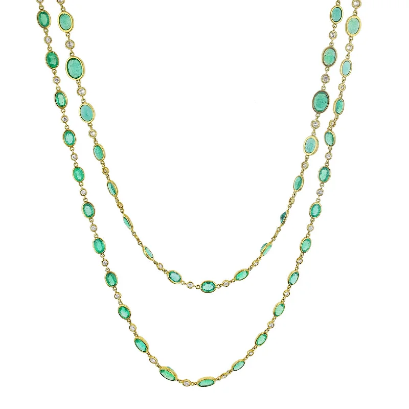 women’s luxury gemstone necklaces-women’s luxury gemstone necklaces-18K Yellow Gold Emerald and Diamond Necklace