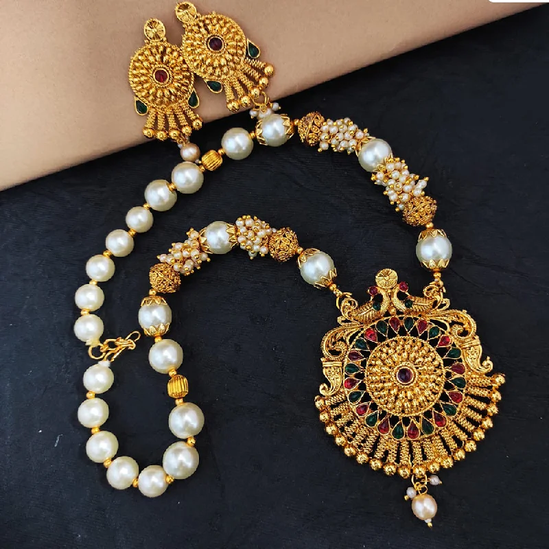 women’s fancy necklaces-women’s fancy necklaces-Heera Jewellers Gold Plated Pota Stone  Necklace Set