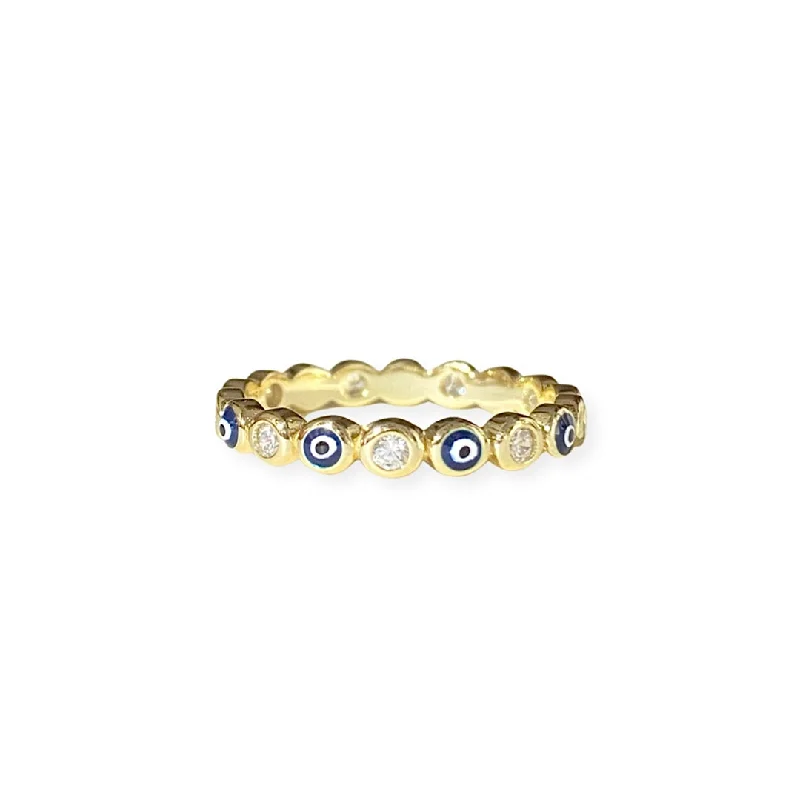 women’s bridal rings-women’s bridal rings-Evil Eye Sparkle Blue Eternity Ring