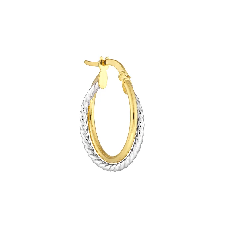 women’s chandelier earrings-Plain and Twisted Intertwined Hoop Earrings in 14K Yellow and White Gold, 15mm