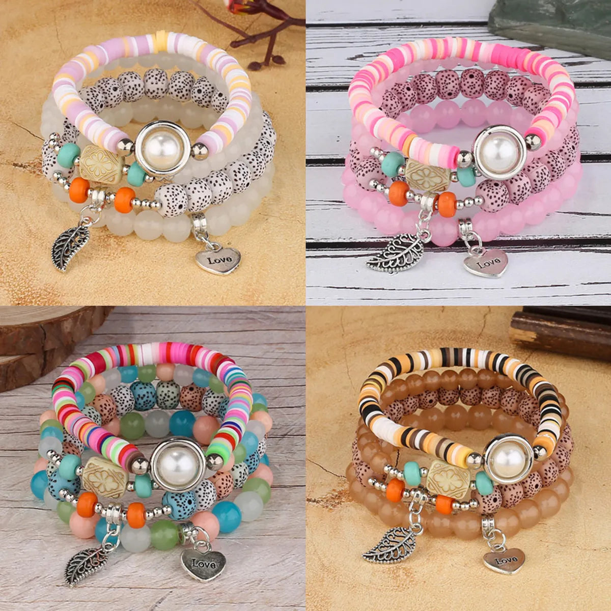 women’s glitter bangles-Wholesale Jewelry Simple Style Round Alloy Wood Glass Bead Beaded Bracelets