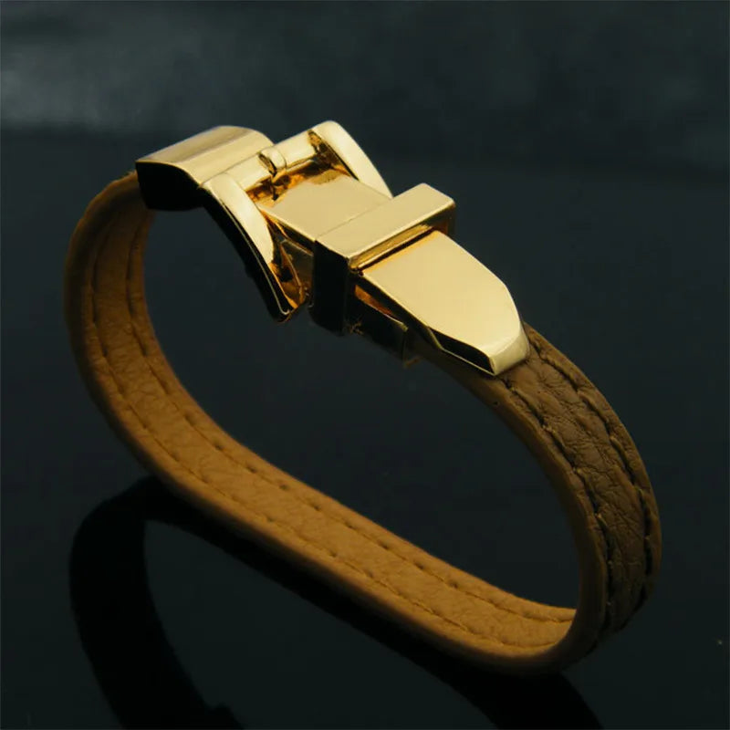 women’s charm bracelets-Pu Leather Copper Retro Commute Plating Solid Color Wristband