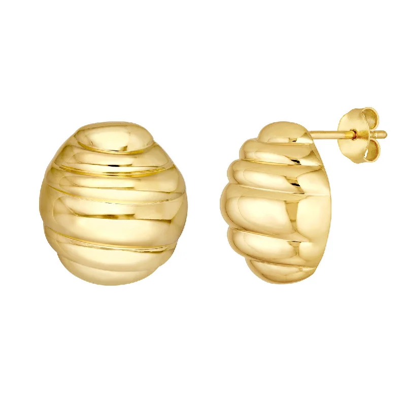 women’s vintage stud earrings-Fluted Oval Stud Earrings in 14K Yellow Gold