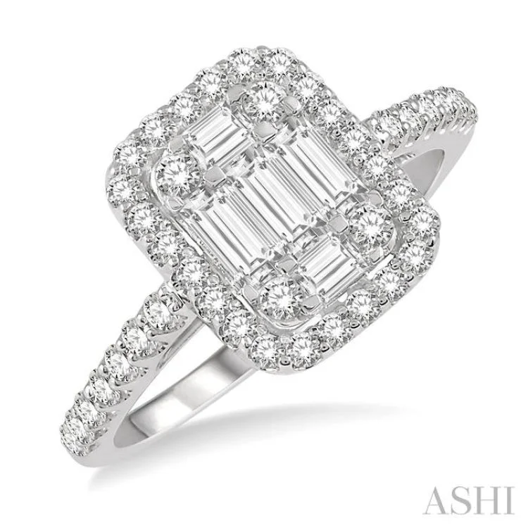 women’s matching wedding rings-3/4 Ctw Baguette & Round Cut Fusion Diamond Ring in 14K White Gold