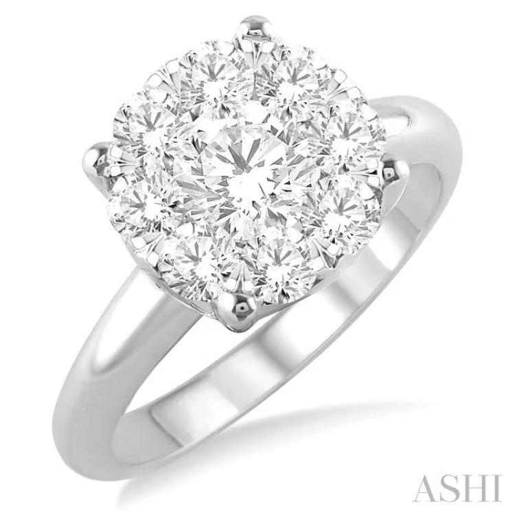 women’s two-tone rings-2 Ctw Lovebright Round Cut Diamond Ring in 14K White Gold