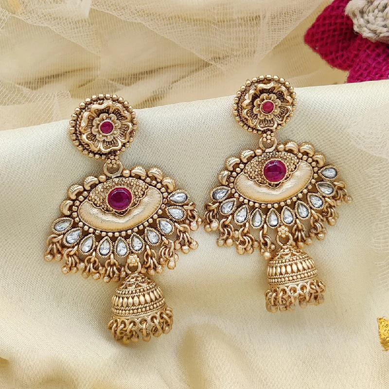 women’s luxurious earrings-Jewel Addiction Copper Gold Pota Stone Jhumki Earrings