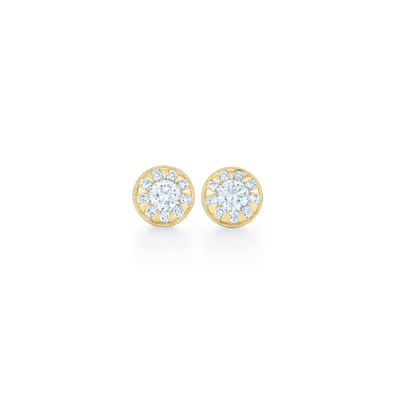 women’s vintage gemstone earrings-KWIAT Sunburst Round Diamond Stud Earrings E-2181-20-DIA-18KY