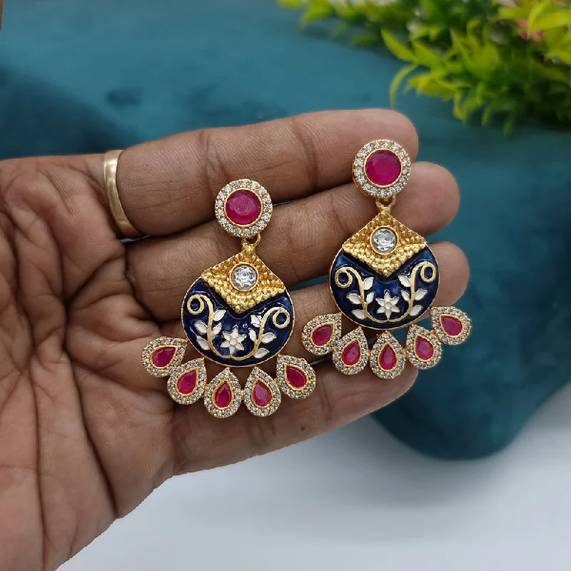 women’s creative earrings-JCM Gold Plated Kundan Stone Dangler Earrings