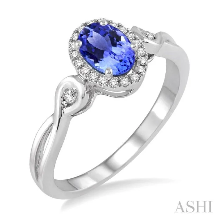 women’s knot rings-6x4 MM Oval Cut Tanzanite and 1/10 Ctw Round Cut Diamond Ring in 10K White Gold