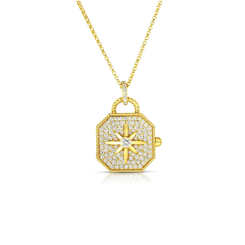 women’s silver heart necklaces-women’s silver heart necklaces-18K Yellow Gold and Diamond Locket Pendant Necklace