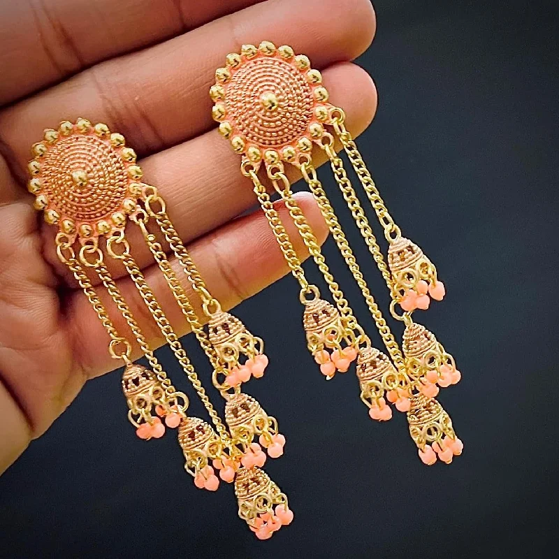 women’s exclusive earrings-Subhag Alankar Peach Stylish & Party Wear Danglers Latest Collection 5 Layer Latkan Earrings for Girls and Women.Alloy Drops & Danglers