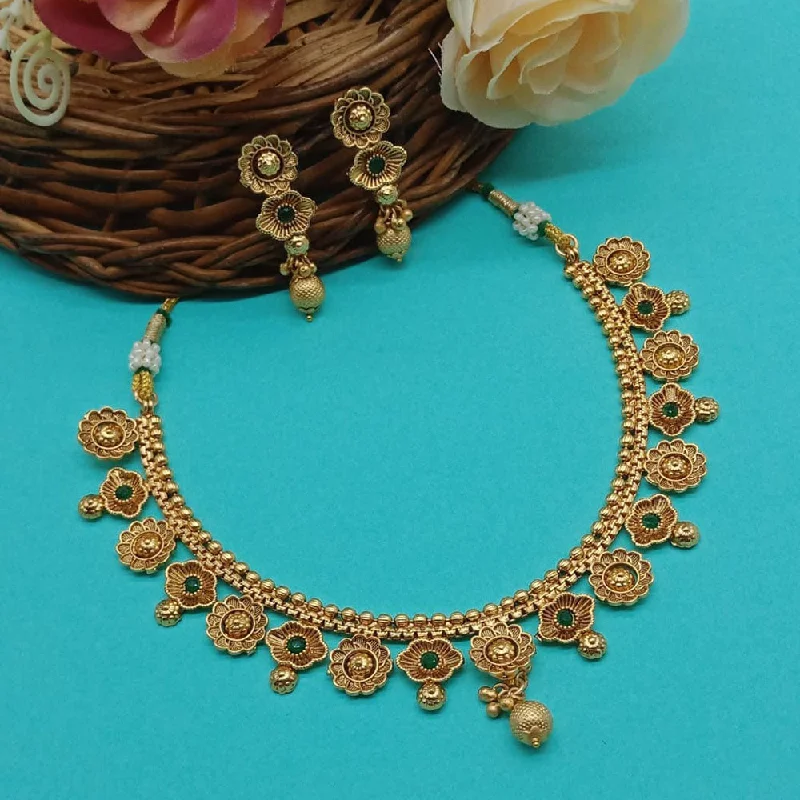 women’s chain necklaces-women’s chain necklaces-India Art Gold Plated Pota Stone Necklace Set