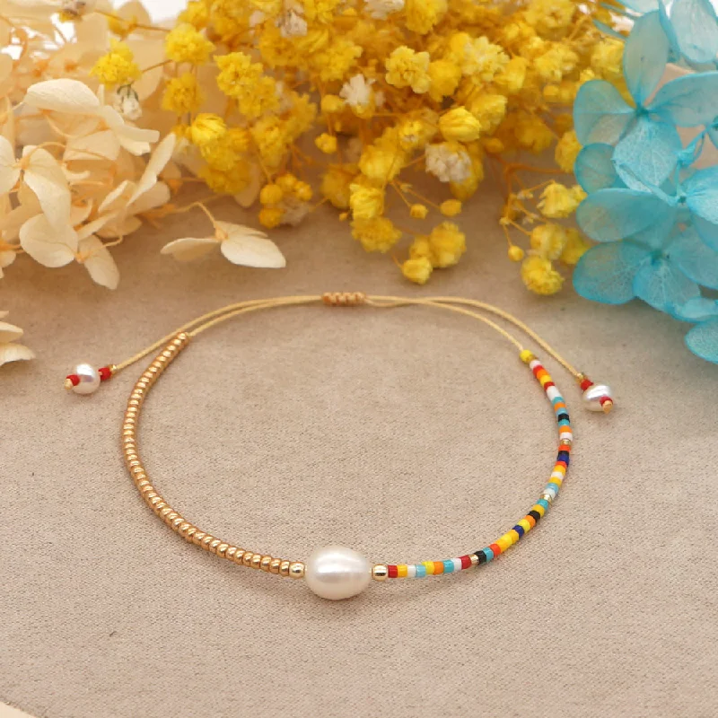 women’s fashion bangles-Casual Tropical Color Block Imitation Pearl Seed Bead Women's Bracelets