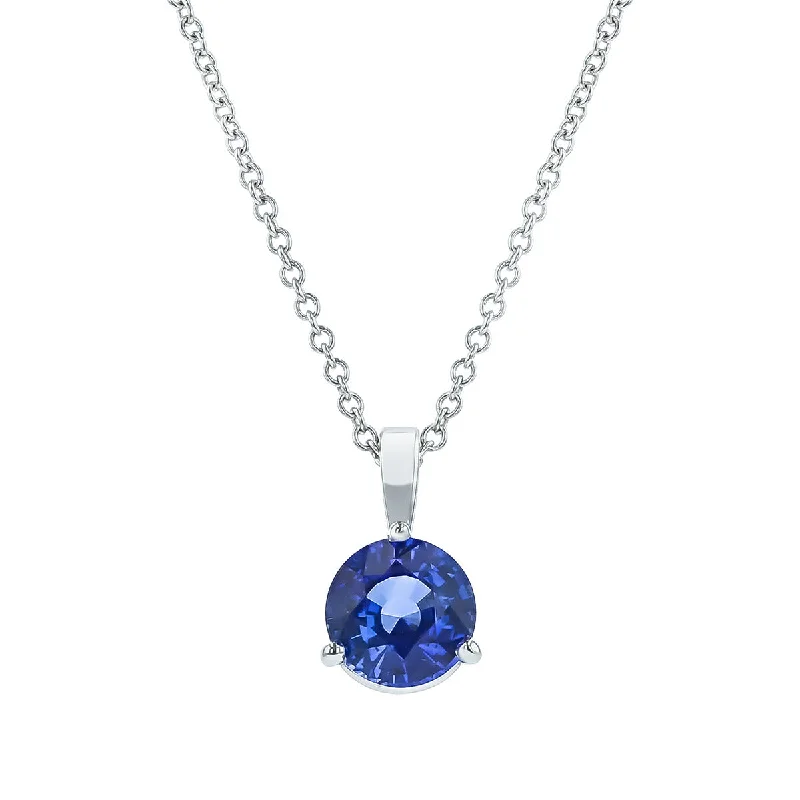 women’s silver-plated necklaces-women’s silver-plated necklaces-18K White Gold Sapphire Pendant Necklace