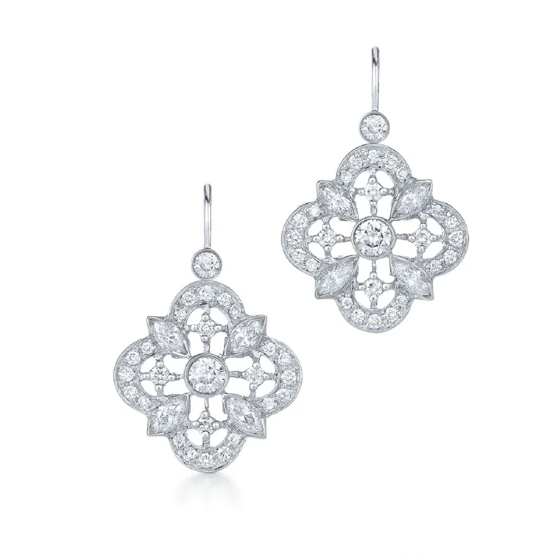 women’s luxury stud earrings-KWIAT Clover Collection Drop Earrings with Diamonds E-2040-0-DIA-18KW