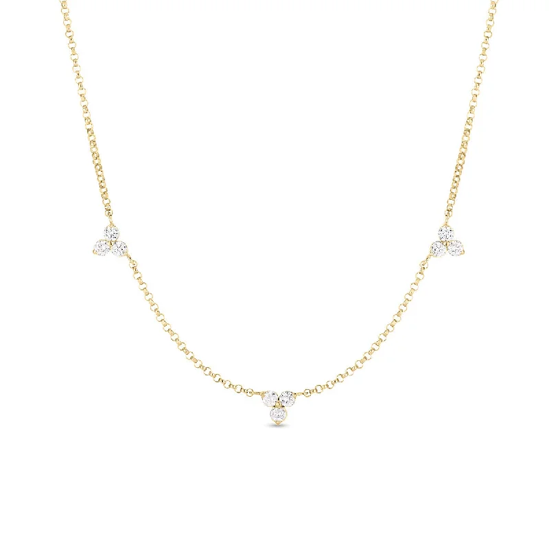 women’s twisted necklaces-women’s twisted necklaces-18K Three Station Diamond Necklace