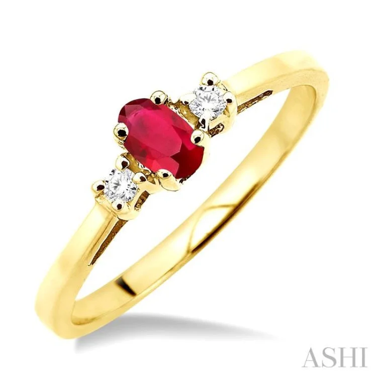 women’s men’s rings for women-5x3mm Oval Cut Ruby and 1/20 Ctw Round Cut Diamond Ring in 10K Yellow Gold