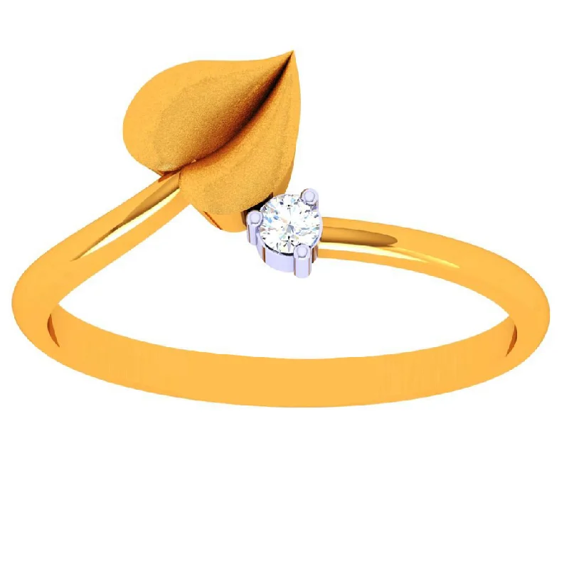 women’s wide band rings-18k Golden Leaf Motif Diamond Ring