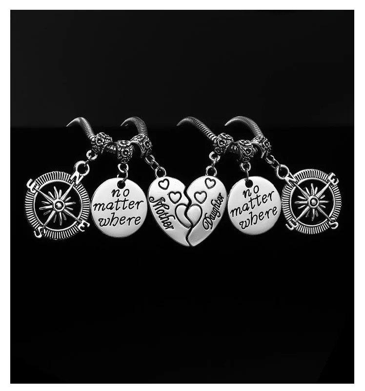 women’s silver bangles set-Mother's Day Gift Alloy Bracelet Ladies Heart Stitching Compass Alphabet Drop Oil Pendant Bracelet