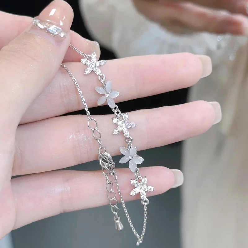 Flower Bracelet-White gold color