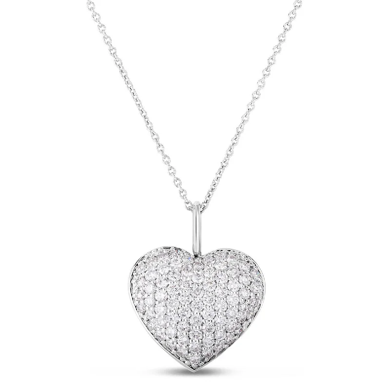 women’s wedding necklaces-women’s wedding necklaces-18K Gold Puffed Diamond Heart Necklace