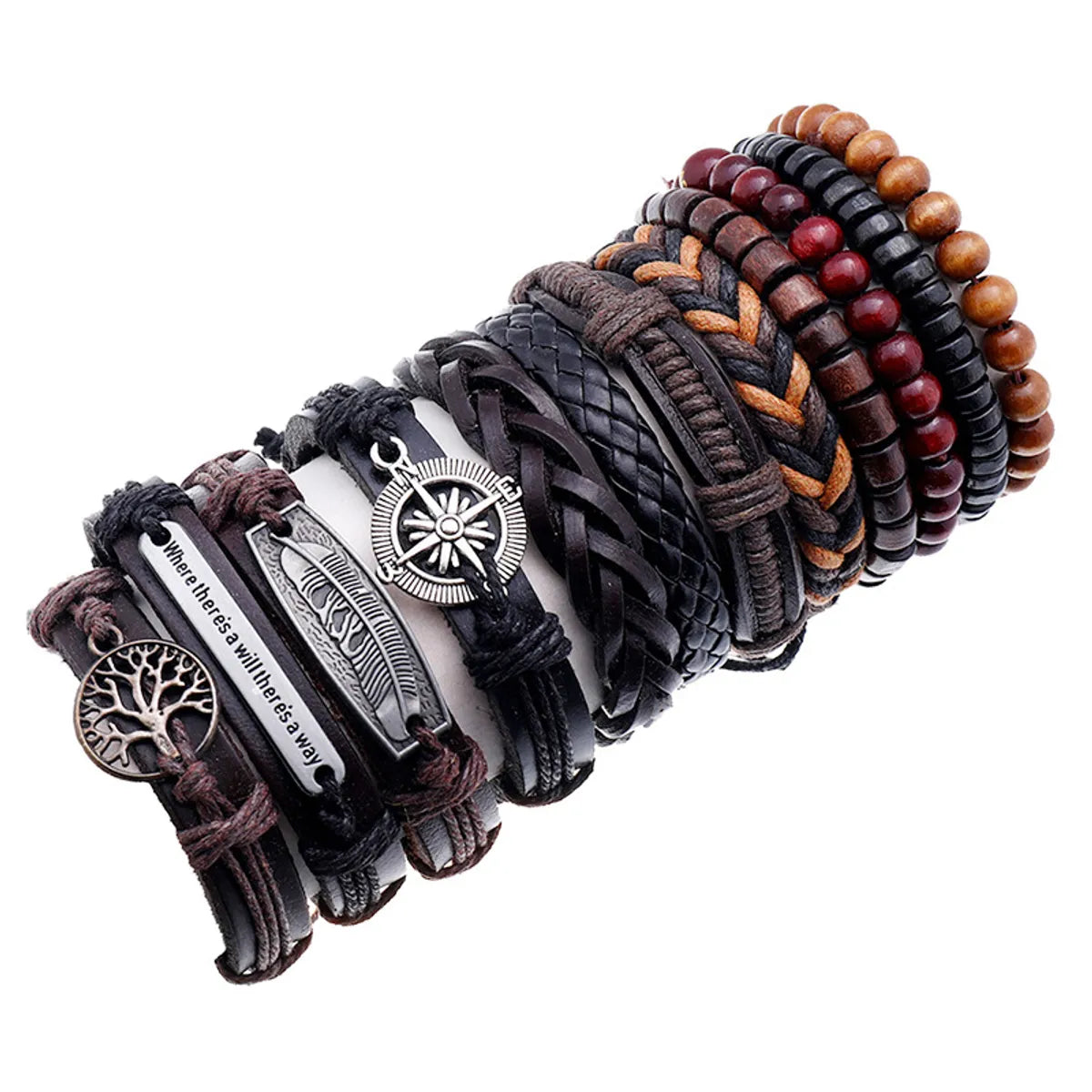 women’s infinity bracelets-Vintage Cowhide Creative Gift Woven Men'S Hip-Hop Bracelet Combination Set