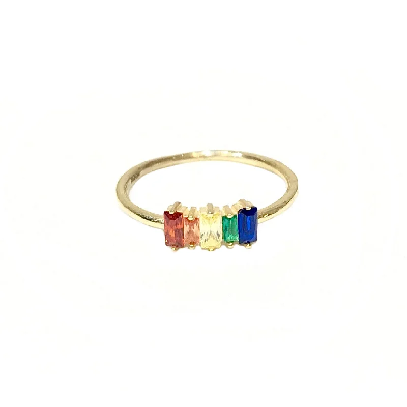 women’s platinum rings-women’s platinum rings-Noelly Baguette Rainbow Ring