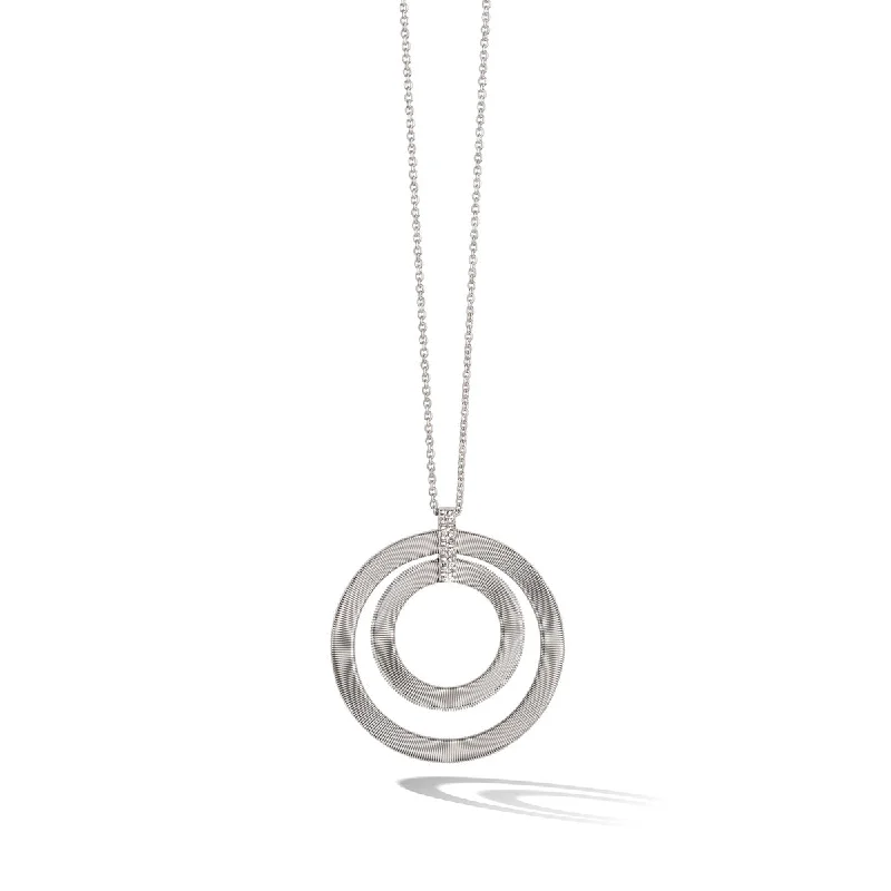 women’s initial necklaces-women’s initial necklaces-18K White Gold and Diamond Double Circle Long Necklace