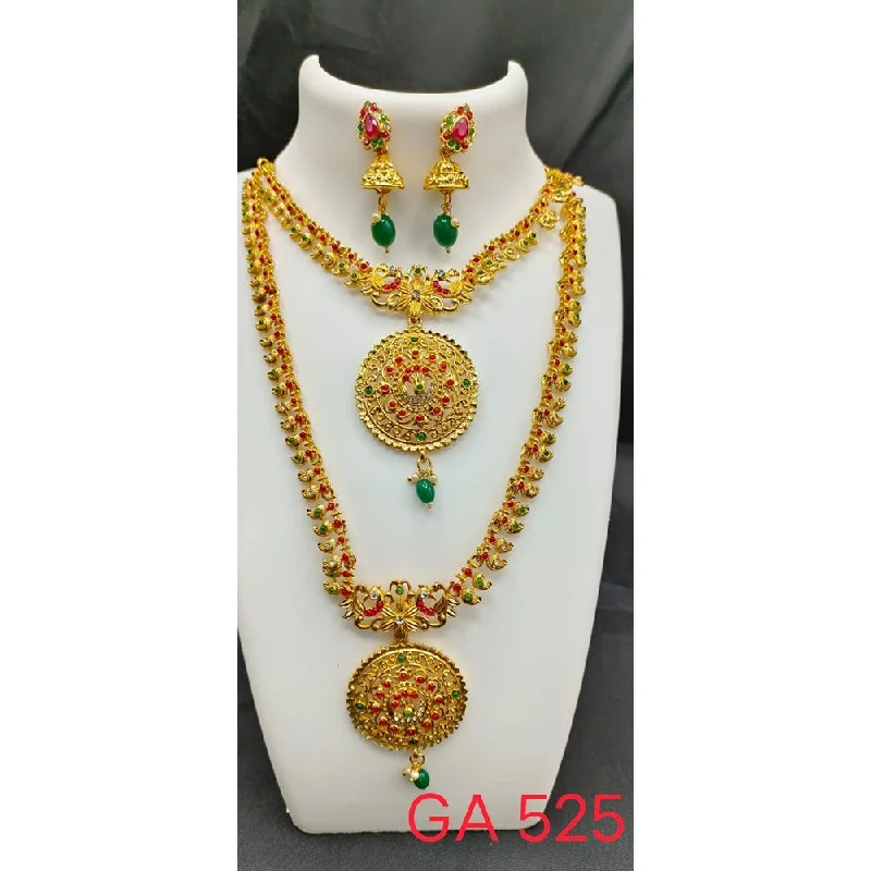 women’s cross necklaces-women’s cross necklaces-Akruti Collection Gold Plated Beads And Pota Stone Necklace Combo