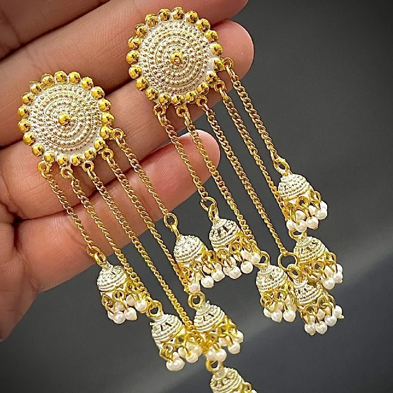 women’s fine gold earrings-Subhag Alankar White Stylish & Party Wear Danglers Latest Collection 5 Layer Latkan Earrings for Girls and Women.Alloy Drops & Danglers