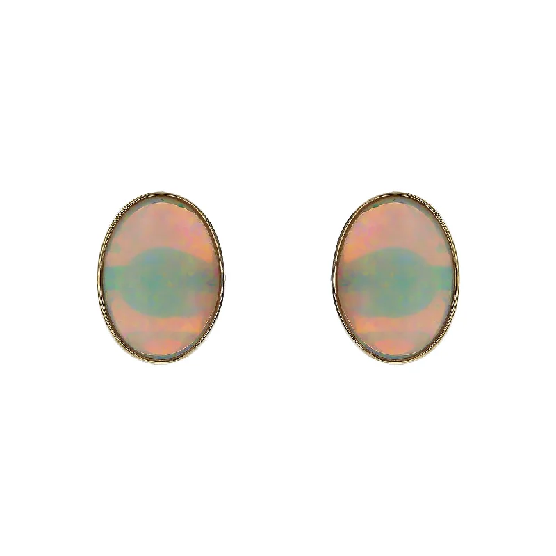 women’s luxury diamond earrings-Opal Doublet Bezel Stud Earrings in 14K Yellow Gold