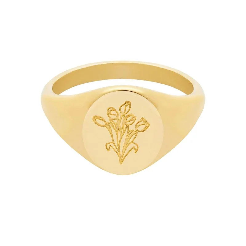 women’s promise rings-women’s promise rings-Tulips Signet Ring