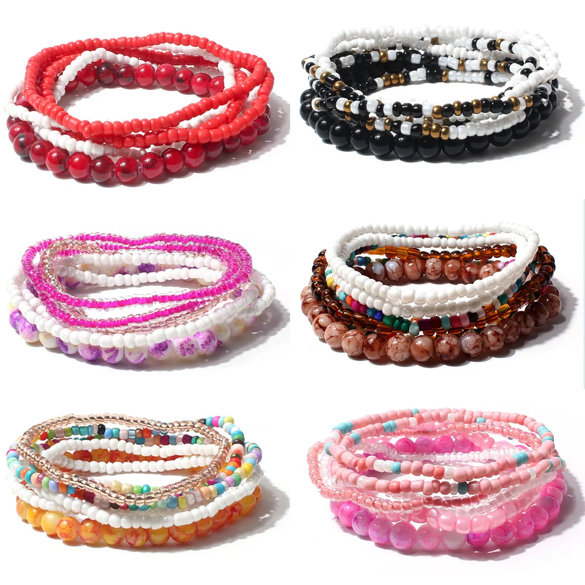 women’s matching bracelets-Fashion Bohemian Style Multicolor Bead Acrylic Multi-layer Female Bracelet