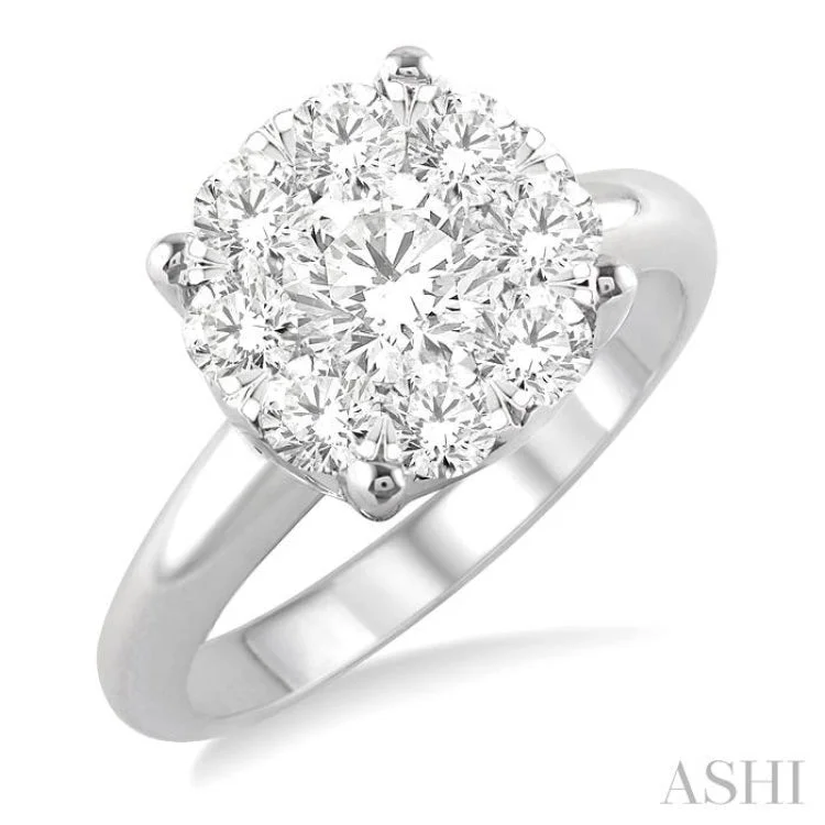 women’s vintage-inspired rings-1 1/2 Ctw Lovebright Round Cut Diamond Ring in 14K White Gold