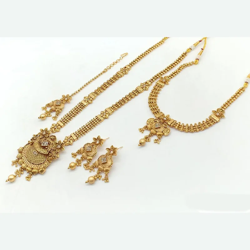 women’s elegant diamond necklaces-women’s elegant diamond necklaces-Rani Sati Jewels Gold Plated Pota Stone Double Necklace Set