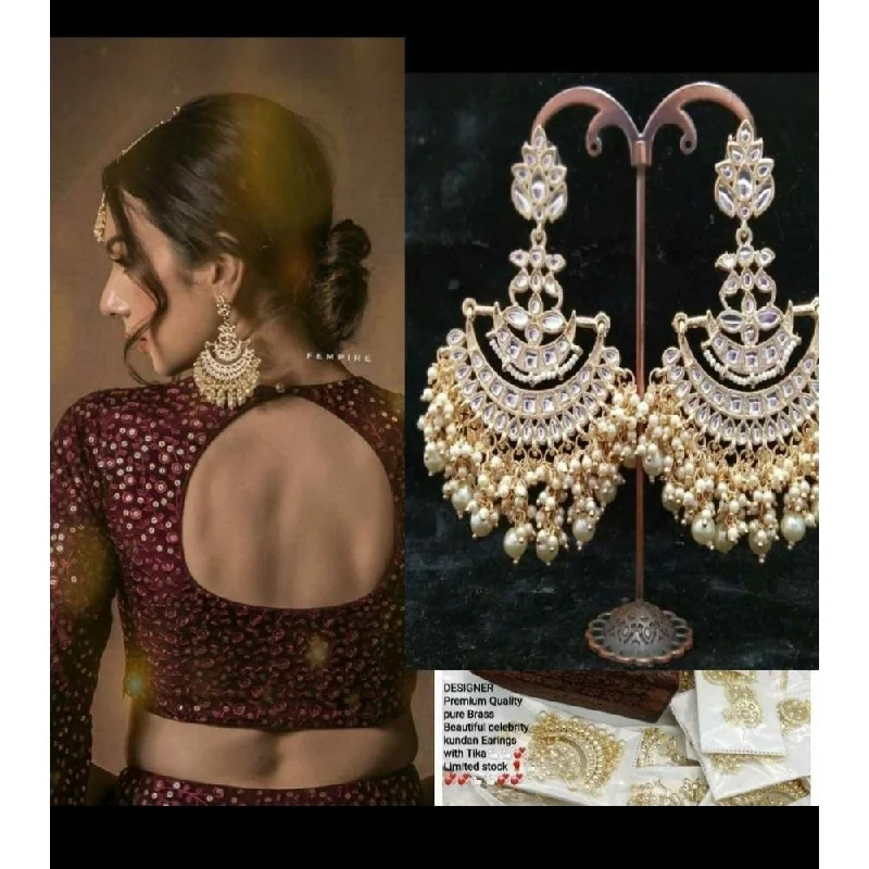 women’s cute earrings-Akruti Collection Kundan And Pearl Dangler Earrings