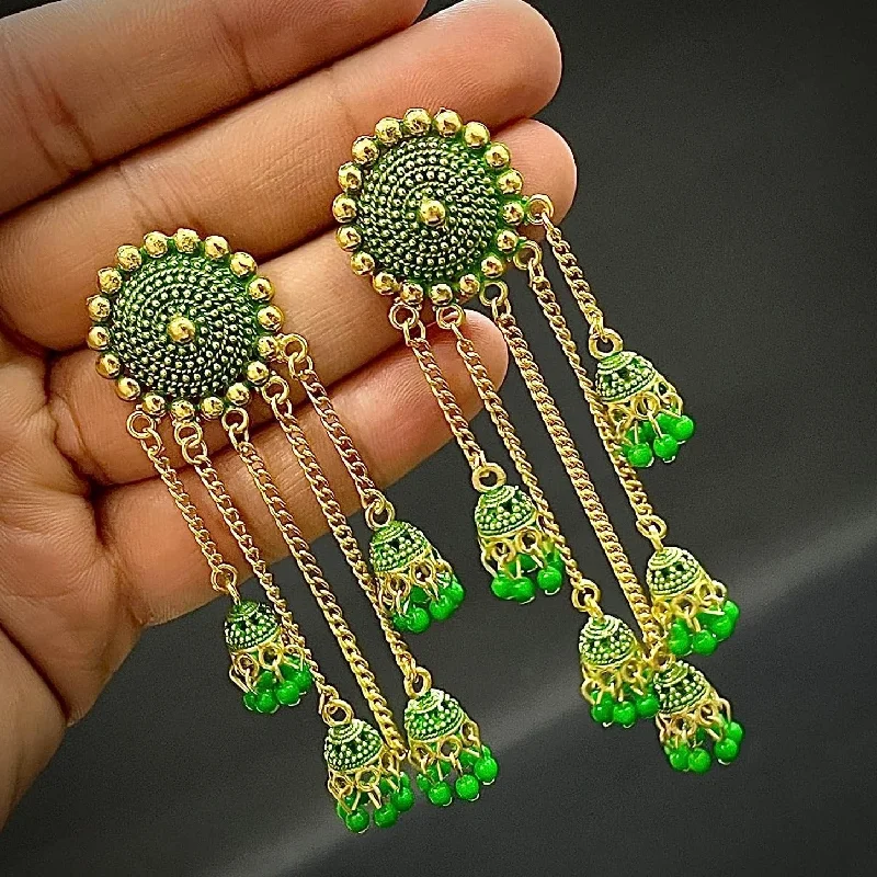 women’s gold earrings-Subhag Alankar Green Stylish & Party Wear Danglers Latest Collection 5 Layer Latkan Earrings for Girls and Women.Alloy Drops & Danglers