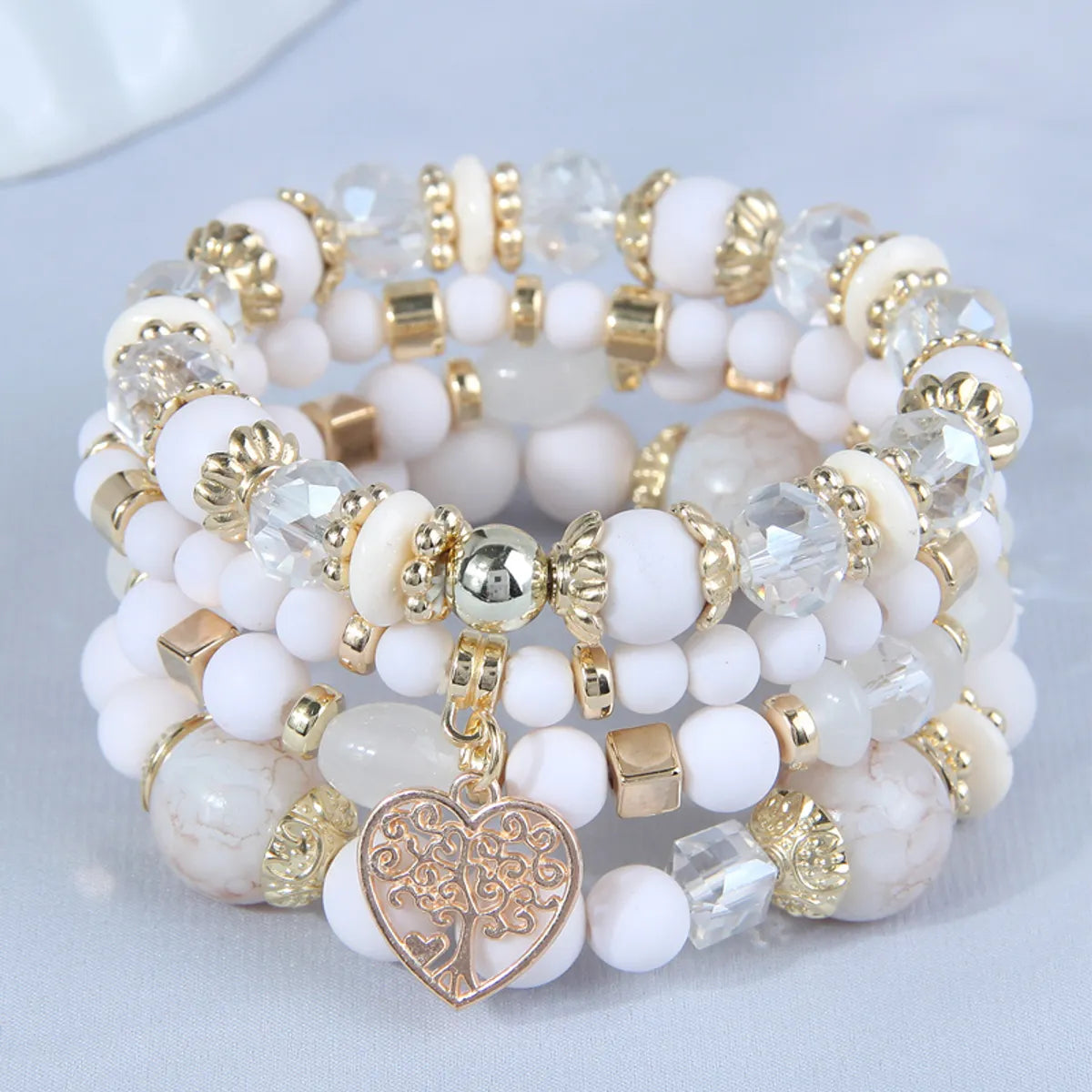 women’s stretch bracelets-4 Pieces Fashion Heart Shape Alloy Glass Beaded Women's Bracelets